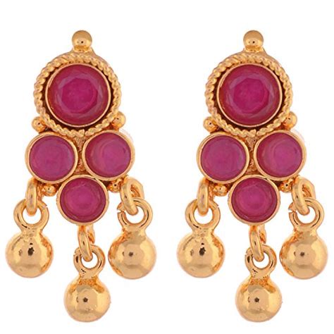 Buy 1 Gram Gold Plated South Indian Traditional Necklace Set with Ruby ...