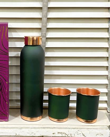 Emerald Luxe Copper Bottle & Glass Gift Set – Pure Copper Drinkware – ADAAK