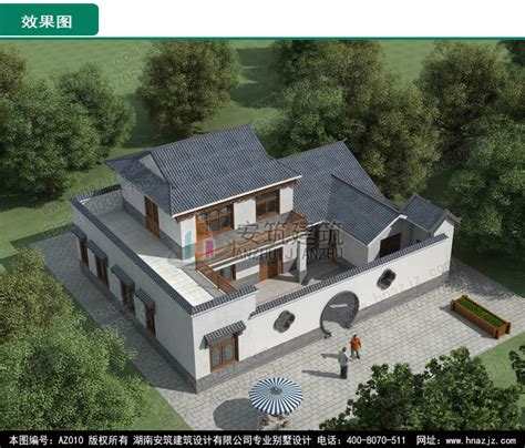 QH2071农村新中式仿古两层双阳台四合院别墅设计图纸农村自建别墅设计图 - 青禾乡墅科技
