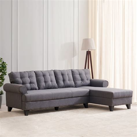 Buy Helios California Fabric 3-Seater Sofa with Right Chaise - Grey ...