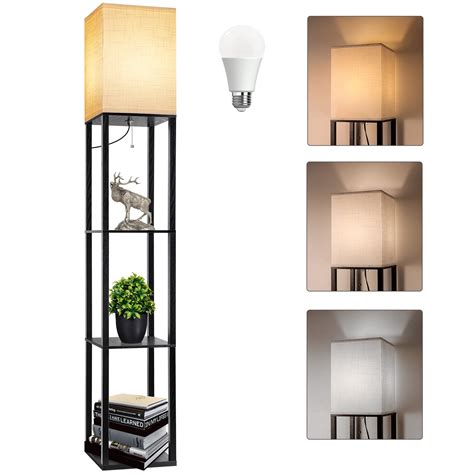 "AVV Tall Black Shelf Floor Lamp, 63"" Modern Wood Standing Lamp with ...