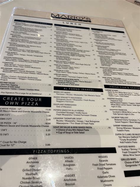 Menu at Mario's Osteria pizzeria, Boca Raton