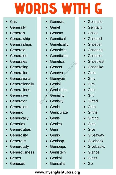 Words that Start with G: List of 140+ G Words in English with Useful ...