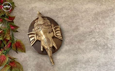 Two Moustaches Ganesh Face Brass Door Knocker with Plate Base : Amazon ...