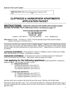 Fillable Online Cliffwood and Harborview Rental Application - Kodiak ...