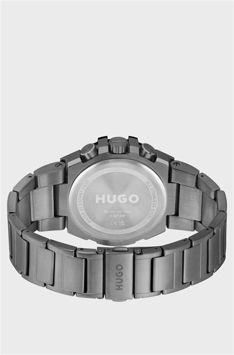 HUGO - Link-bracelet watch with layered olive dial - Silver
