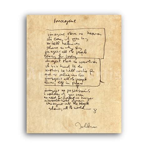 Printable John Lennon - Imagine song handwritten lyrics poster