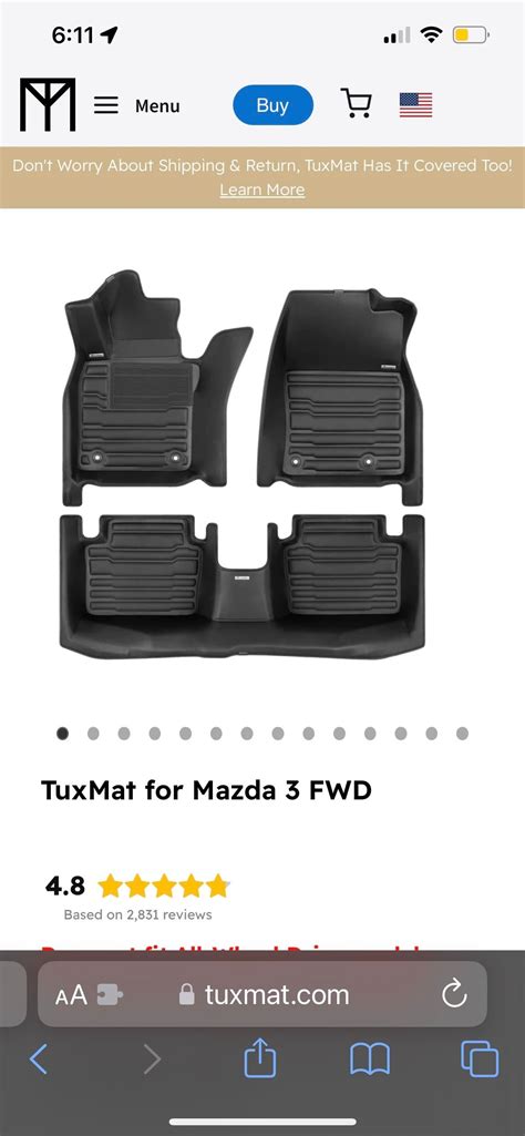 Tux mat floor mats for 2019 - 2024 FWD sedan : r/mazda3