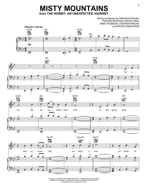 Misty Mountains Cold Sheet Music