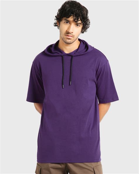 Buy Men's Purple Oversized Hoodie T-shirt Online at Bewakoof