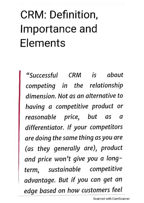 Unit 1 basics of crm - Importance and Elements CRM is about competing ...