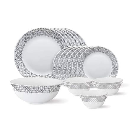 Larah by BOROSIL Printed Black Grey Cone Tiara Series Opalware Dinner ...