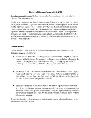 History of Modern Japan - 1868- 1950s) SEMESTER: VI SESSION: JAN – MAY ...