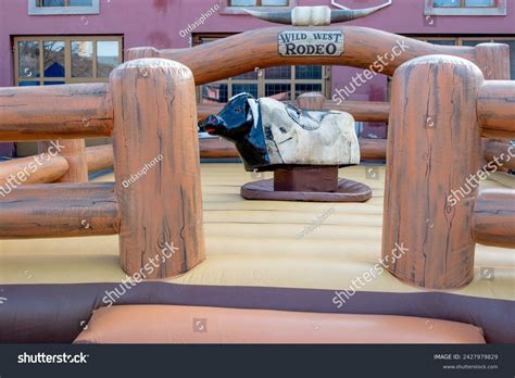 Large Wooden Rodeo Mechanical Bull Riding Stock Photo 2427979829 ...