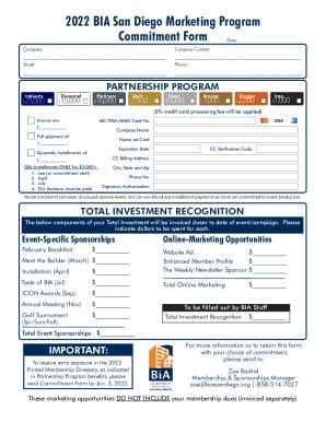 Fillable Online 2022 BIA San Diego Marketing Program Commitment Form ...