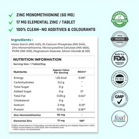 NATURALTEIN Zinc Monomethionine 60 Tablets | 12mg Elemental Zinc Price ...