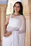 Buy White Chiffon Beads, Embroidery Mukaish Work Saree With Unstitched ...