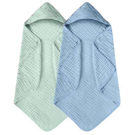 Buy Yoofoss Hooded Baby Towels for Newborn 2 Pack 100% Muslin Cotton ...
