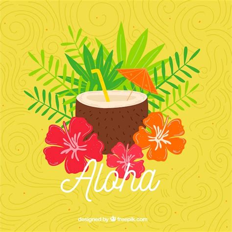 Aloha coconut cocktail background | Free Vector