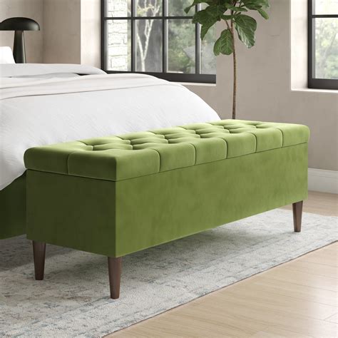 Ottoman Storage Blanket Box in Olive Green Velvet - Amara - Furniture123