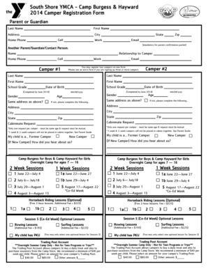 Fillable Online 2014 Registration Form - Camp Burgess & Hayward Fax ...