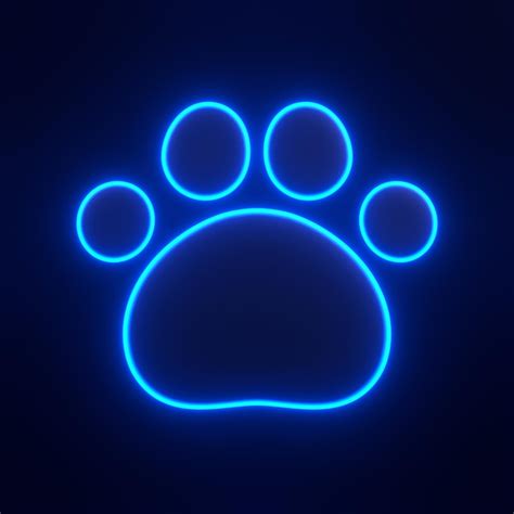 Paw print with bright glowing futuristic blue neon lights on black ...