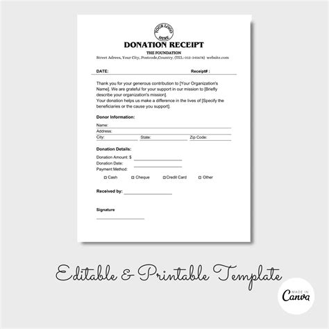 Charitable Donations Receipt Template