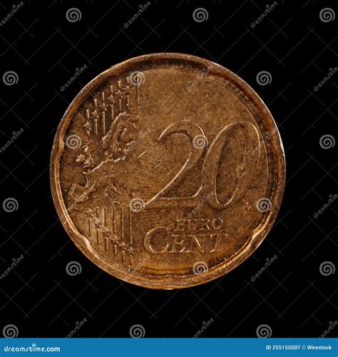 Twenty Euro Cent Coin Isolated on a Black Background Stock Image ...