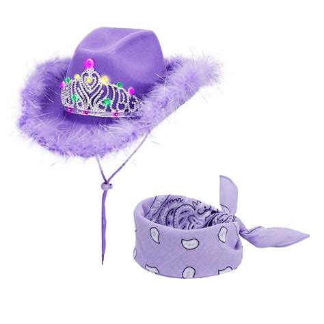 Purple Cowboy Hat Sequins And Tiara Light Up Blinking Western ...