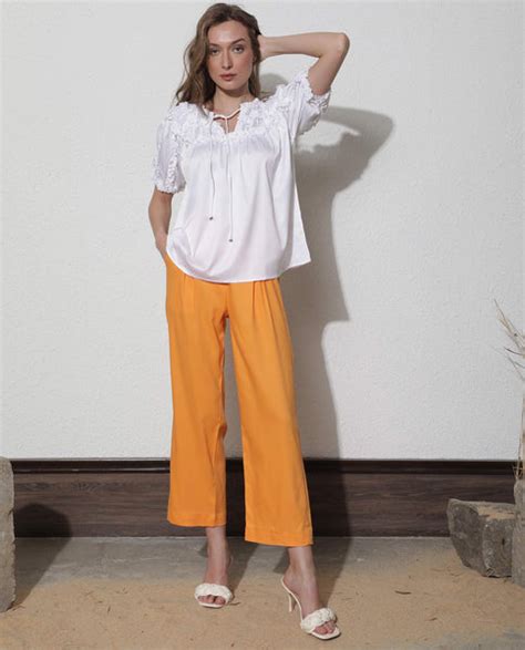 Rareism Women's William White Polyester Fabric Short Sleeves Tie-Up ...