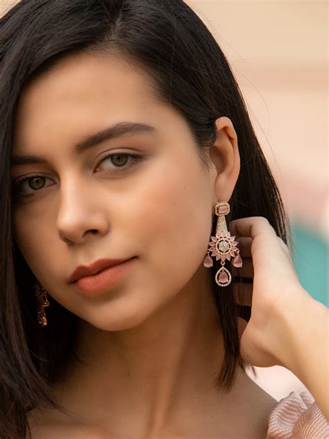 Contemporary Pink American Diamond Floral Studs – Priyaasi