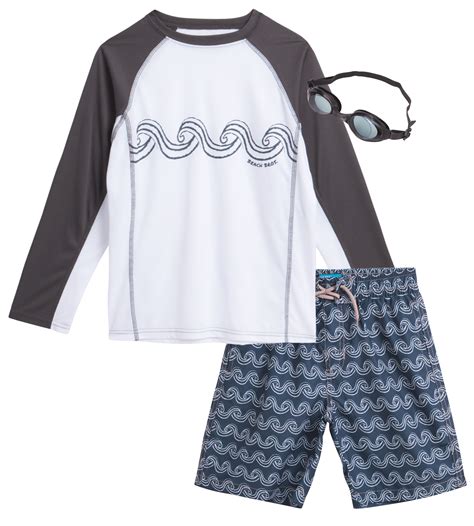 Boys' Rash Guard Set - 3 Piece UPF 50+ Rash Guard Swim Shirt, Bathing ...