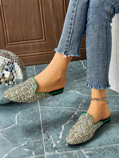 Mules à bout carré tressées pour femmes, mules plates noires pour la ...