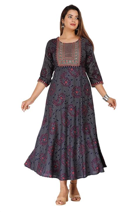 NANAK FEB Women Rayon Printed & Embroidered Anarkali Kurti Regular Wear ...