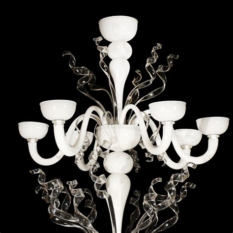 Venetian Chandelier Orseolo - White and crystal details - Original Murano Glass