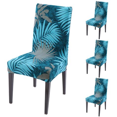 HOKIPO Stretchable Dining Chair Covers Set of 4, Sea Blue Tropical ...