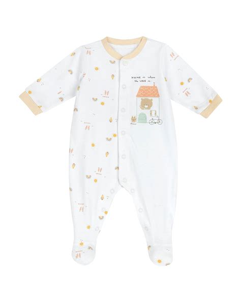 Chicco White & Beige Front Opening Sleepsuit-Cotton-Printed-For Infants ...
