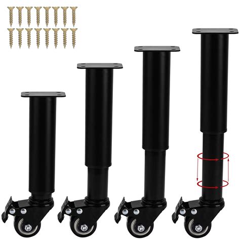 7-10 Inch / 18-24cm Adjustable Metal Furniture Legs with Casters Wheels, TCHOSUZ Set of 4 Heavy ...