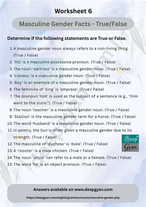 Masculine Gender: Definition, Examples, Usage, Exercises, PDF Worksheet ...