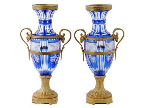 Lot 310 | ANTIQUE RUSSIAN GILT BRONZE COBALT CRYSTAL VASES