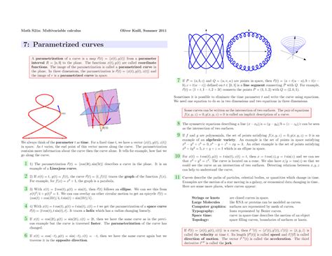 23-curves - parametric curve - Math S21a: Multivariable calculus Oliver ...