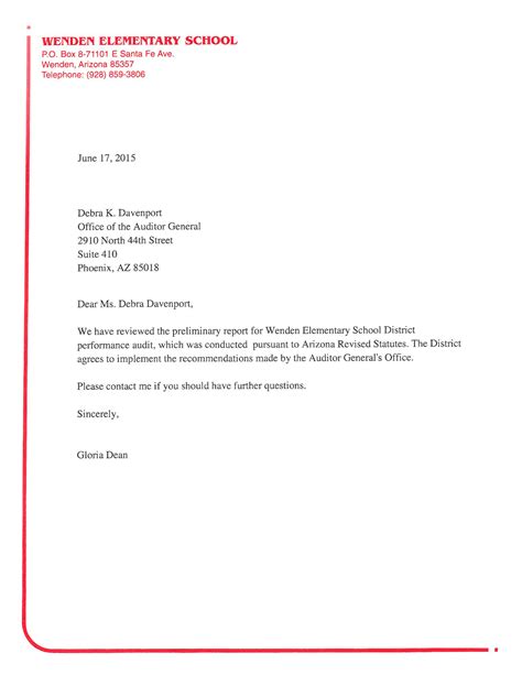 Performance Audit, Wenden Elementary School District, District Response ...