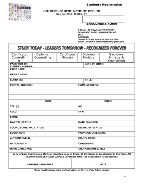 New Students Registration - Life Development Institute Doc Template ...