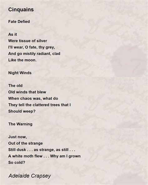 Cinquains Poem by Adelaide Crapsey - Poem Hunter