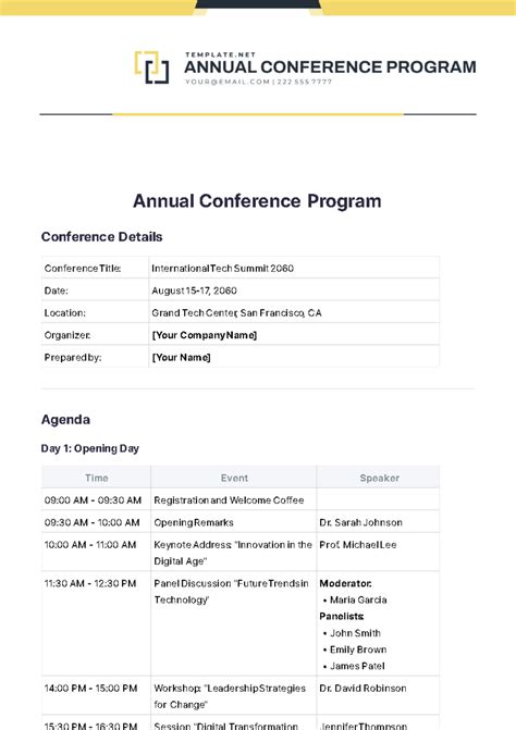 Free Annual Conference Program Agenda Template to Edit Online