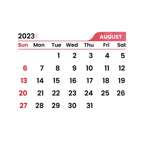 August 2023 Transparent Calendar Vector Images, August 2023 Calendar, August 2023, Calendar PNG ...