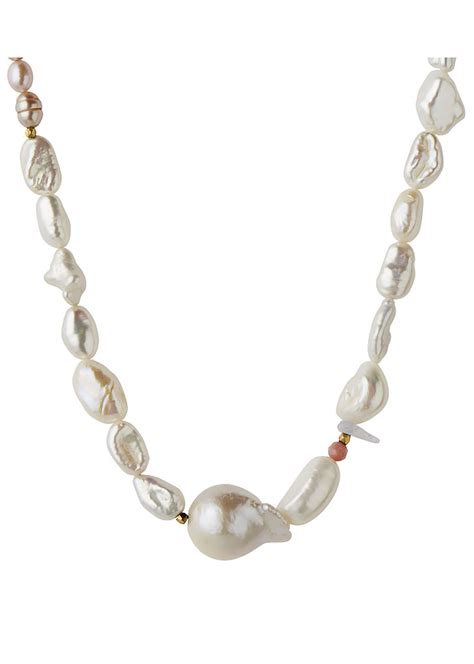 Stine A - Chunky Glamour Pearl Necklace - White & Rose - Necklace - Gold
