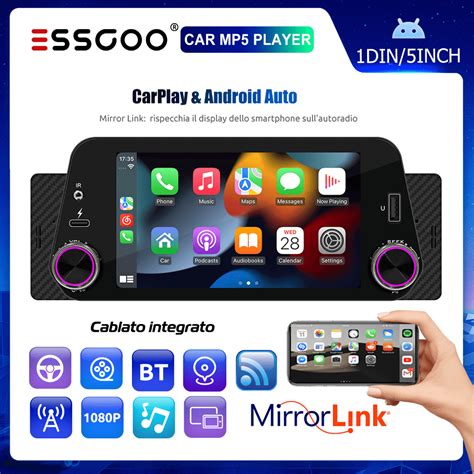 ESSGOO 5 " Android Auto Carplay 1 Din HD Tela Sensível Ao Toque Rádio ...