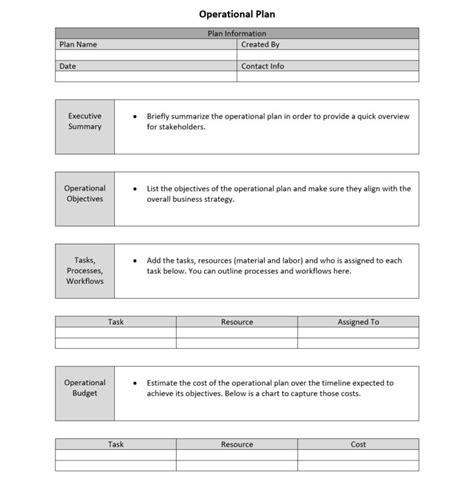 Business Operational Plan PDF Template 的图像结果