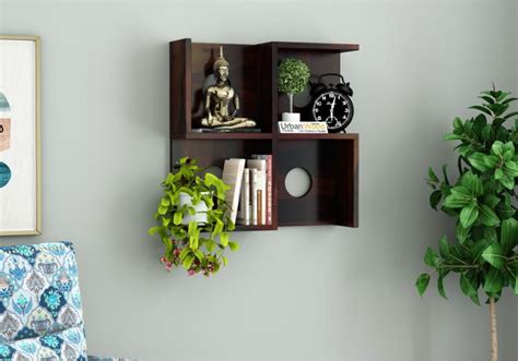 Poppy Wooden Wall Shelves (Walnut Finish)